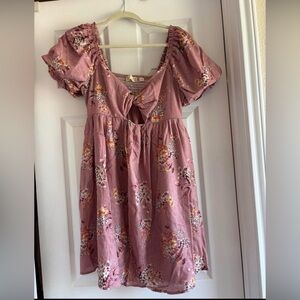 Floral Pink Dress with Puff Sleeves